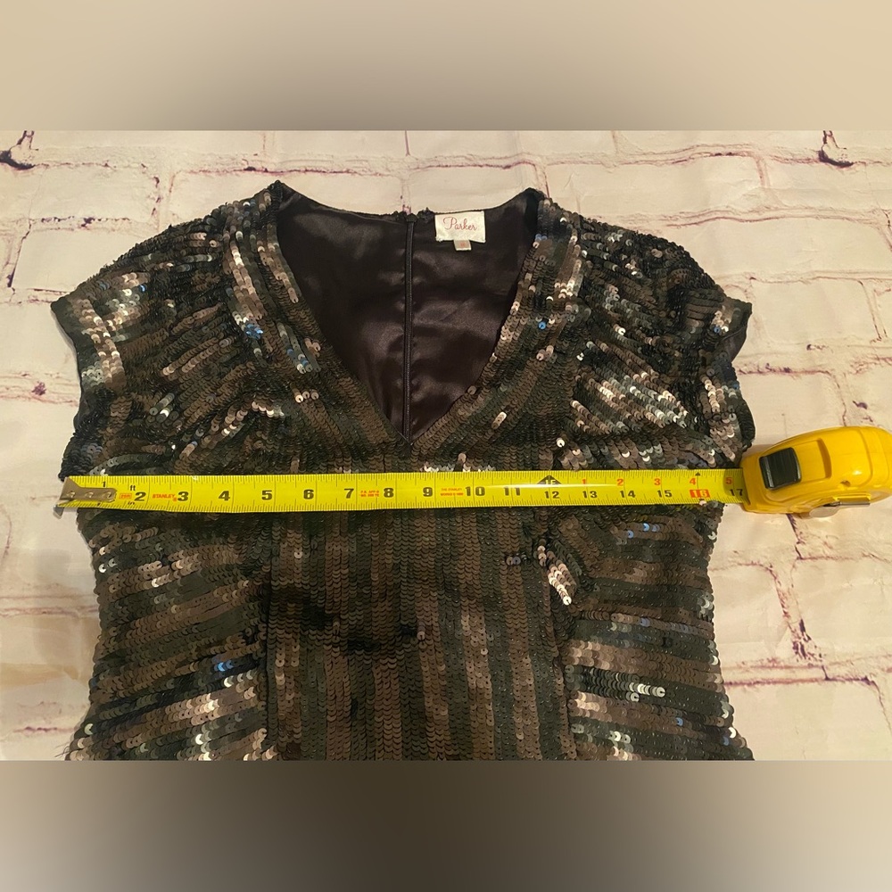 Parker Black and Tan Sequin Sheath Mini Dress - Medium - Picture 6 of 14